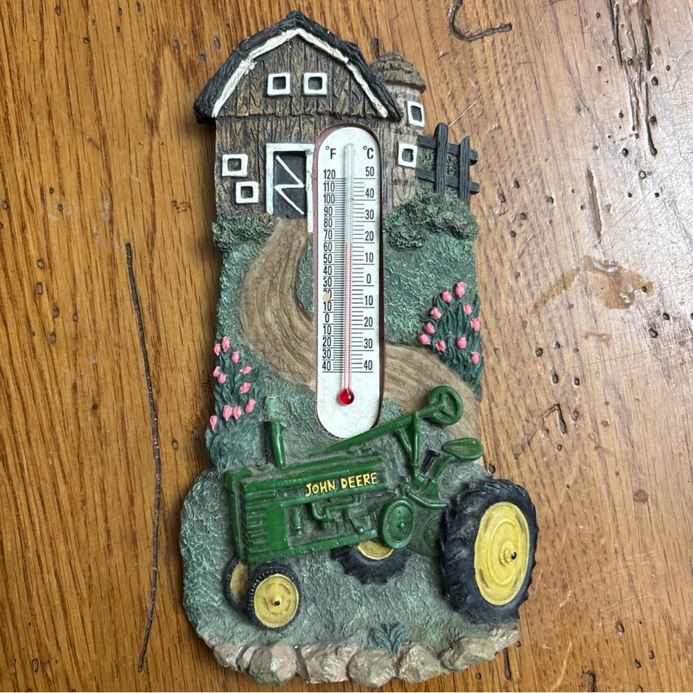 Vintage  Resin JOHN DEERE  Tractor THERMOMETER Wall Hang